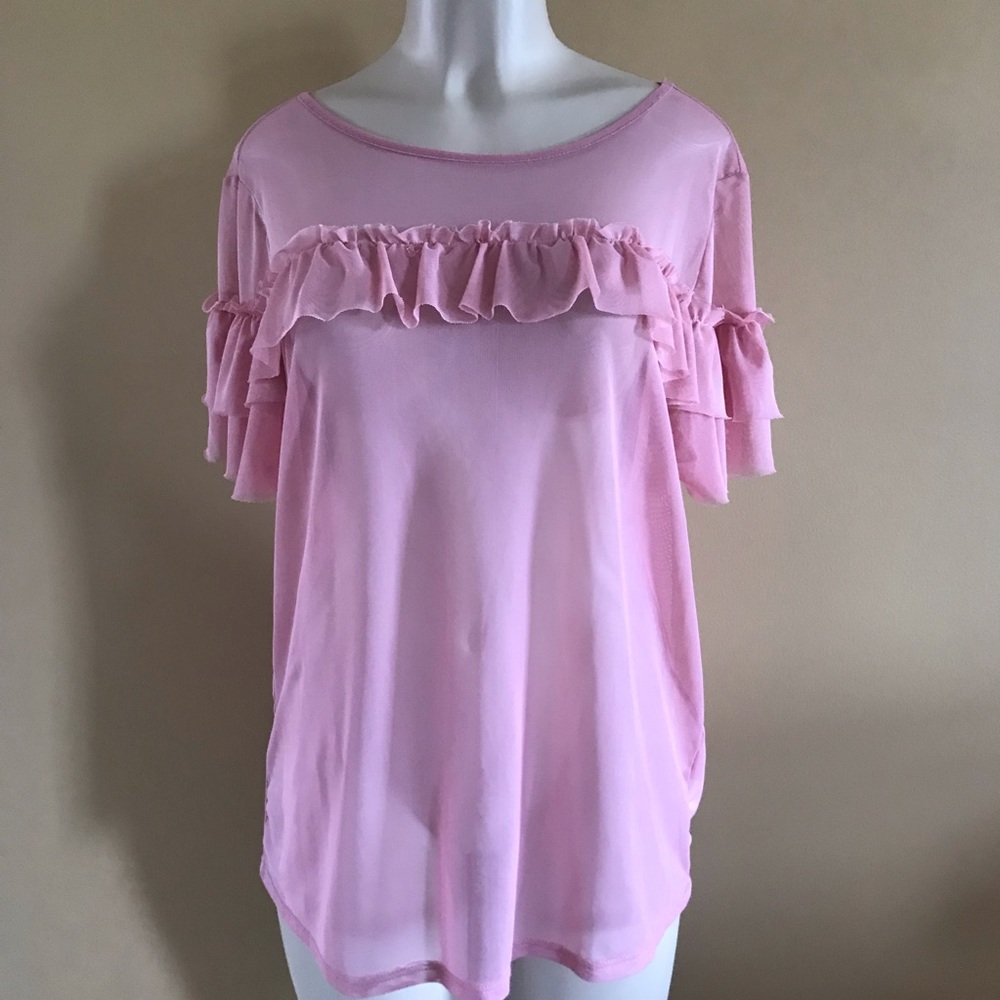 Pink Blush Persaya Sheer Lace Shirt Top Blouse 2X